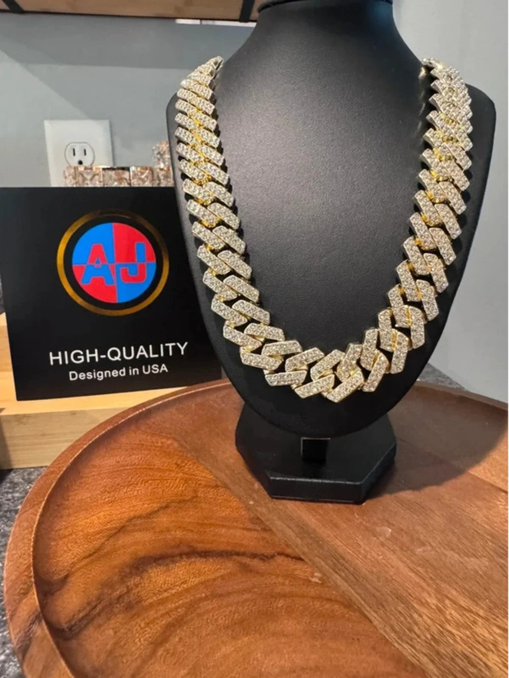 24” AJ Gold Tone Iced Cuban Link Chain Necklace – 7 oz